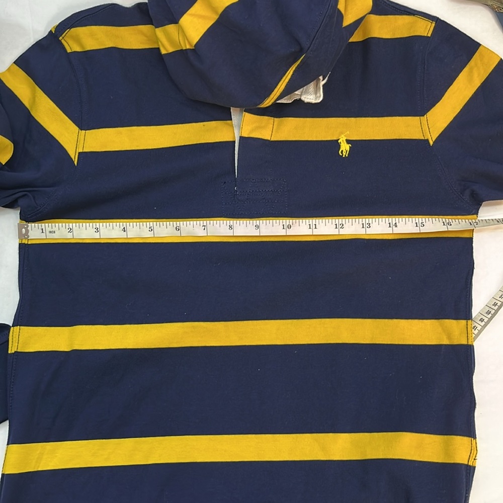 POLO Ralph Lauren Hooded Rugby Shirt; boys Med (10-12); 1/4 Button; White Collar - Picture 14 of 15